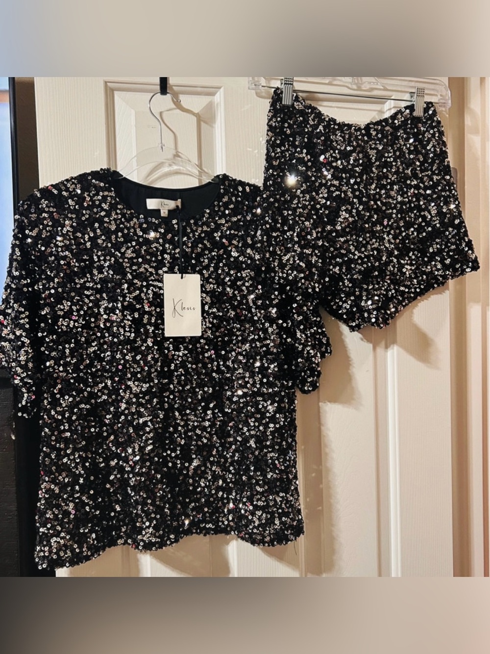 NWT Klesis Black Sequin top & Shorts set